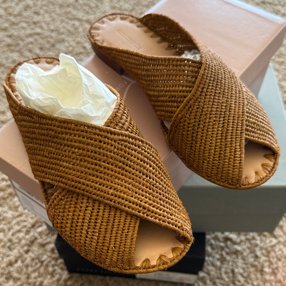 Woven Crossband Slide Mules in Tan